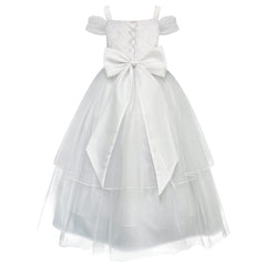 Vestido de Primera Comunión para Niña con Flores y Moño Tallas 10-14 | Gerat