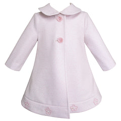 Abrigo de Fiesta para Bebé Niña Color Rosa con Flores Bordadas - Gerat (Tallas 12 y 18 meses)