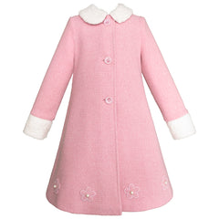 Abrigo Rosa de Invierno para Niña con Moño y Flores | Gerat