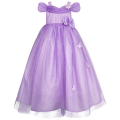 Vestido Lila de Fiesta para Niña con Moño y Mariposas | Gerat
