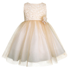 Vestido Dorado de Fiesta para Niña con Moño Grande Tallas 2 a 6 | Gerat