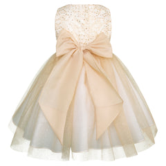 Vestido Dorado de Fiesta para Niña con Moño Grande Tallas 2 a 6 | Gerat