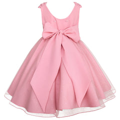 Vestido rosa de fiesta para niñas con tul y moños brillantes | Gerat