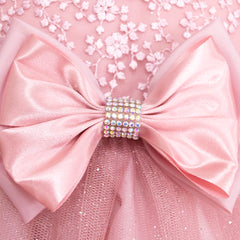 Vestido Rosa de Fiesta para Niña con Moño Grande Tallas 2 a 6 | Gerat