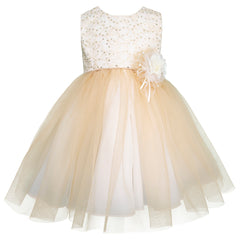 Vestido Dorado de Fiesta para Bebé Niña con Moño Grande | Gerat