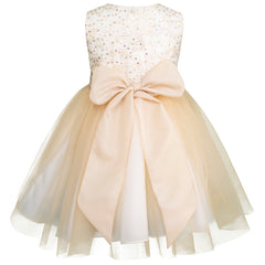 Vestido Dorado de Fiesta para Bebé Niña con Moño Grande | Gerat