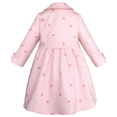Conjunto para niña rosa con vestido blanco y abrigo estampado floral – Gerat