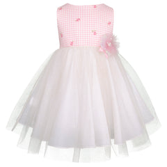 Conjunto para niña rosa con vestido blanco y abrigo estampado floral – Gerat