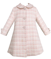 Abrigo rosa tweed y beige para niña pequeña Tallas 2, 3 y 3X