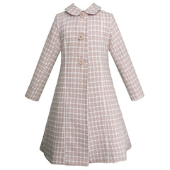 Abrigo Juvenil Cuadro Escocés Café y Blanco para Niña - Gerat