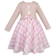 Vestido a cuadros rosa con suéter beige para niña | Gerat