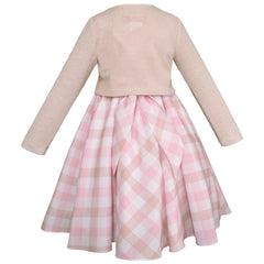 Vestido a cuadros rosa con suéter beige para niña | Gerat