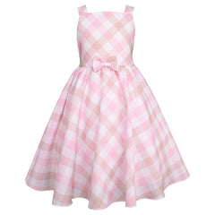 Vestido a cuadros rosa con suéter beige para niña | Gerat