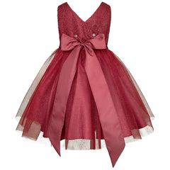 Vestido de Fiesta Color Vino para Niña con Tul y Flores | Gerat