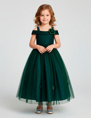 Vestido de Fiesta Verde Esmeralda con Brillos y Flores para Niñas – GERAT