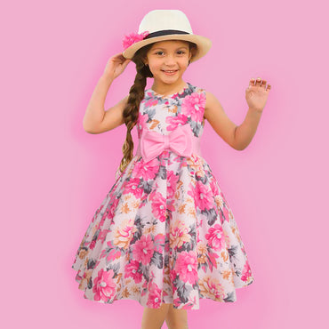 Vestido Gerat para niñas de flores color rosa y gris