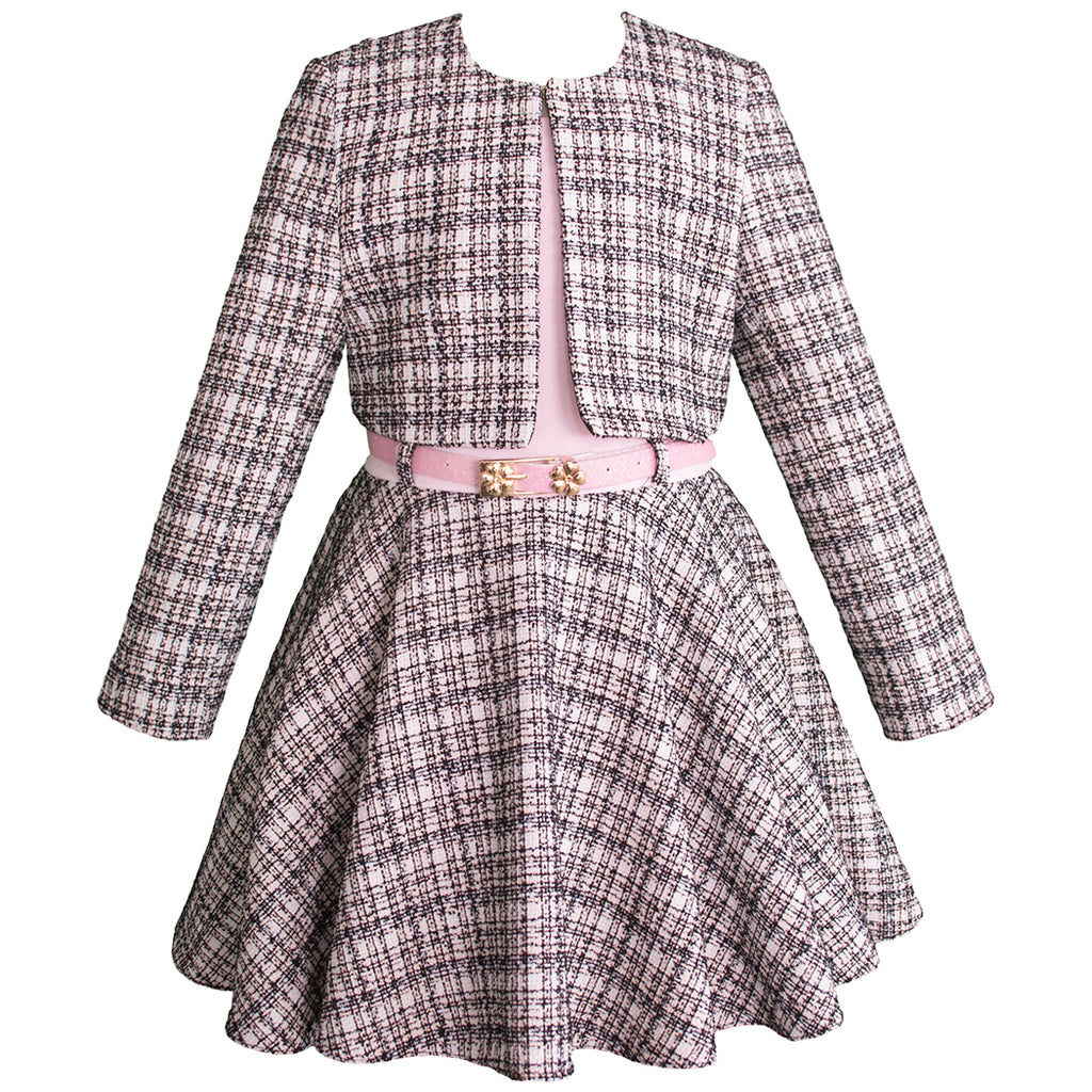 Conjunto blusa falda saco color gris con rosa – Gerat Infants Boutique