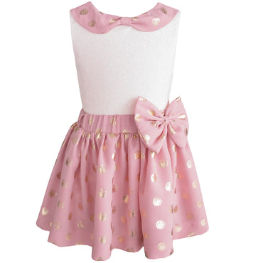 Conjunto para niña falda rosa con dorado y blusa blanca Gerat