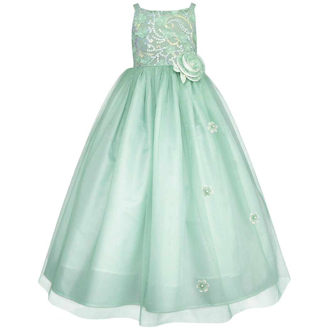 Vestido de Fiesta Verde Pastel con Tul y Flores - Gerat