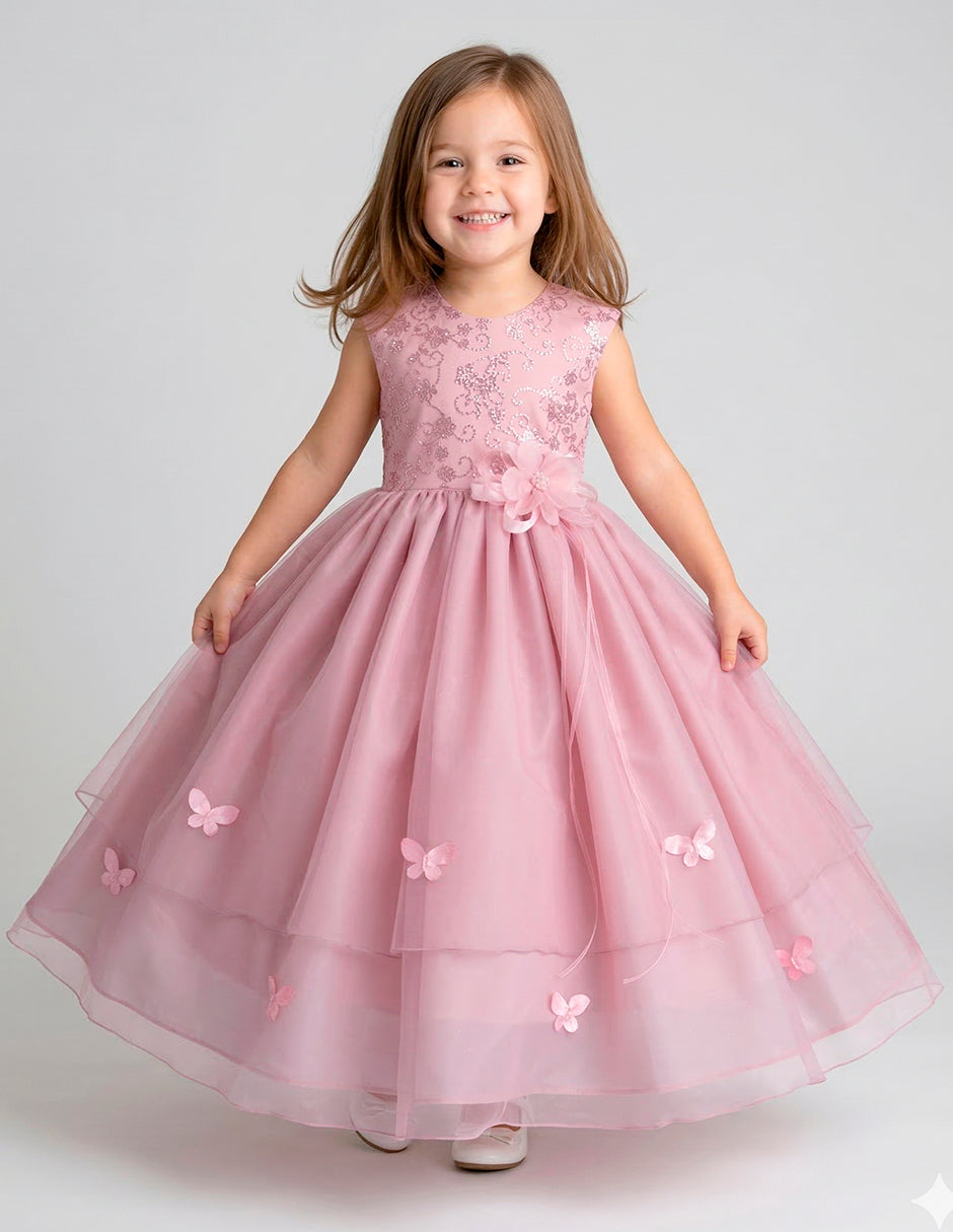Vestido de fiesta para niña Gerat color palo de rosa