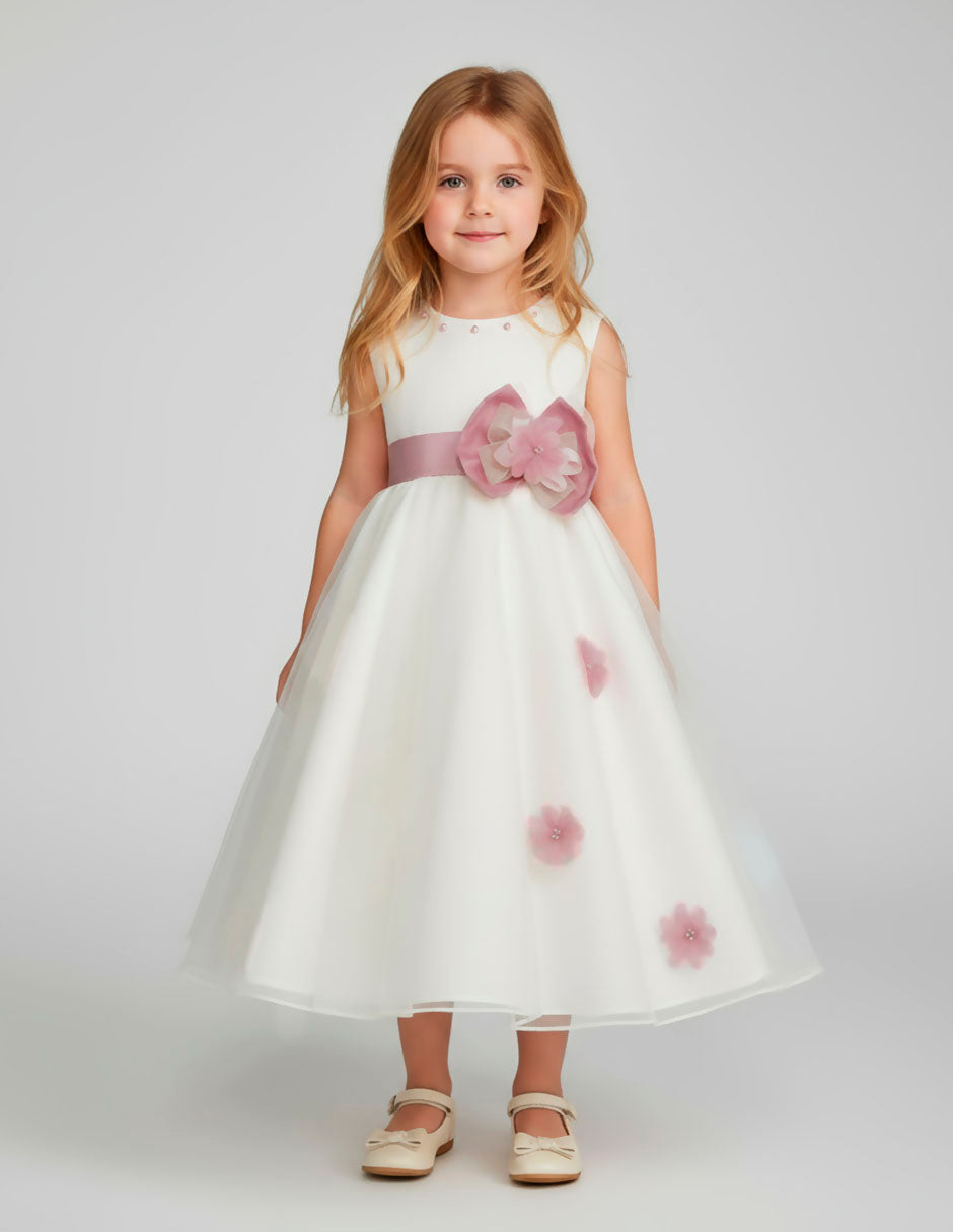 Vestido de fiesta Gerat para niña color hueso con rosa