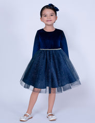 Vestido de fiesta para niñas manga larga azul marino Gerat
