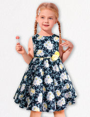 Vestido para niña Gerat azul marino con flores amarillas