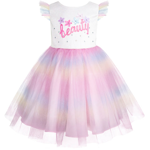 Barbie Vestido Unicornio Para Niñas - 100% Algodón, Oficial Con Logo, Falda Patinadora Con Purpurina (Rosa, Talla Regular)