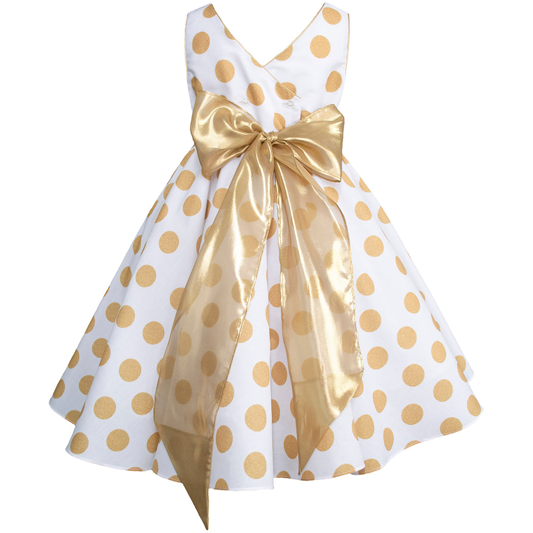 Vestido Gerat para Niñas Blanco con Lunares Dorados