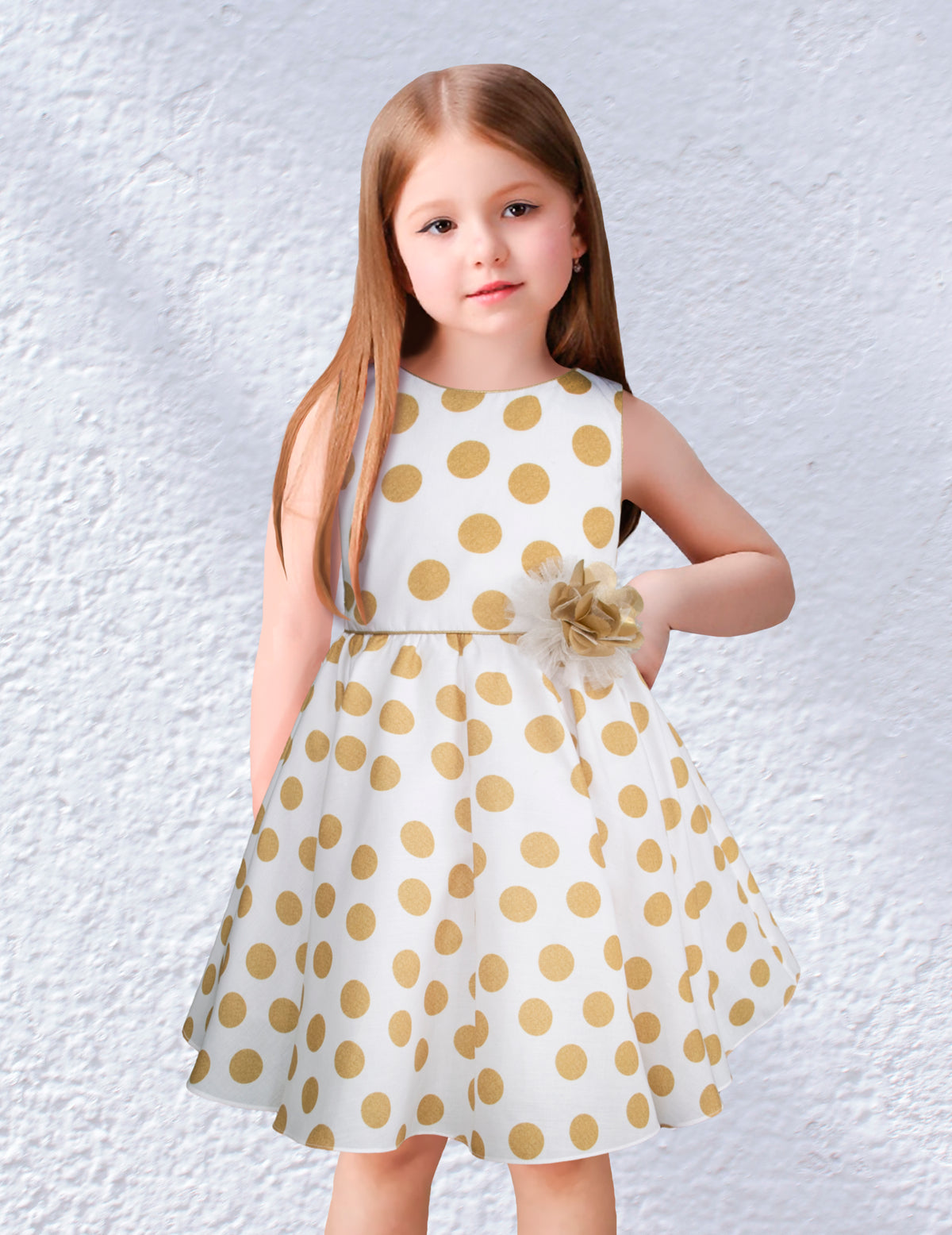 Vestido Gerat para Niñas Blanco con Lunares Dorados