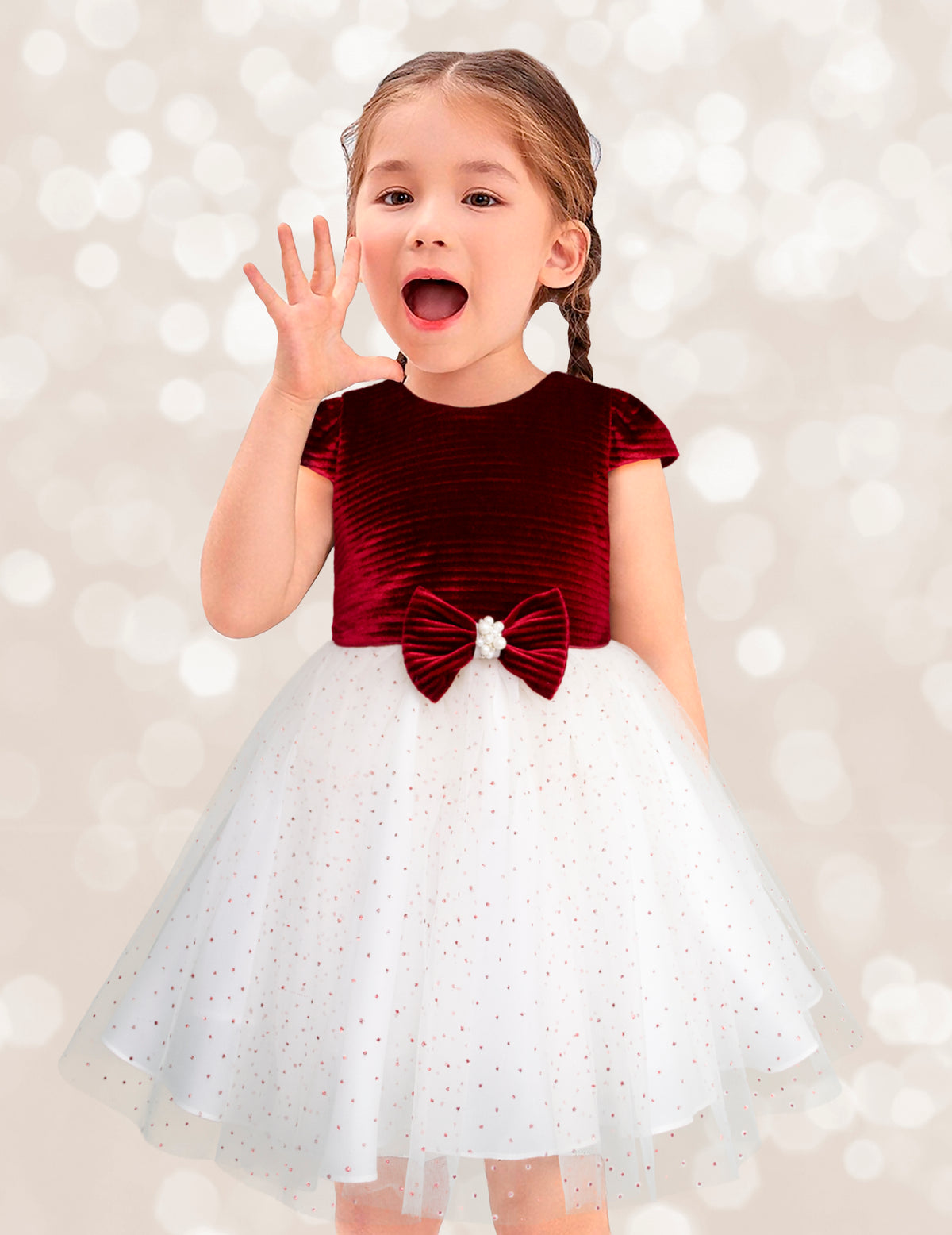 Vestido de Fiesta para Niñas de a Años en Color Rojo y Blanco Gerat