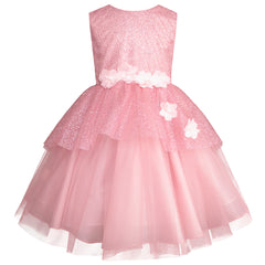 Vestido de Fiesta Rosa Palo con Brillos y Flores 3D para Niñas 3 a 8 Años - Gerat