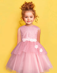 Vestido de Fiesta Rosa Palo con Brillos y Flores 3D para Niñas 3 a 8 Años - Gerat