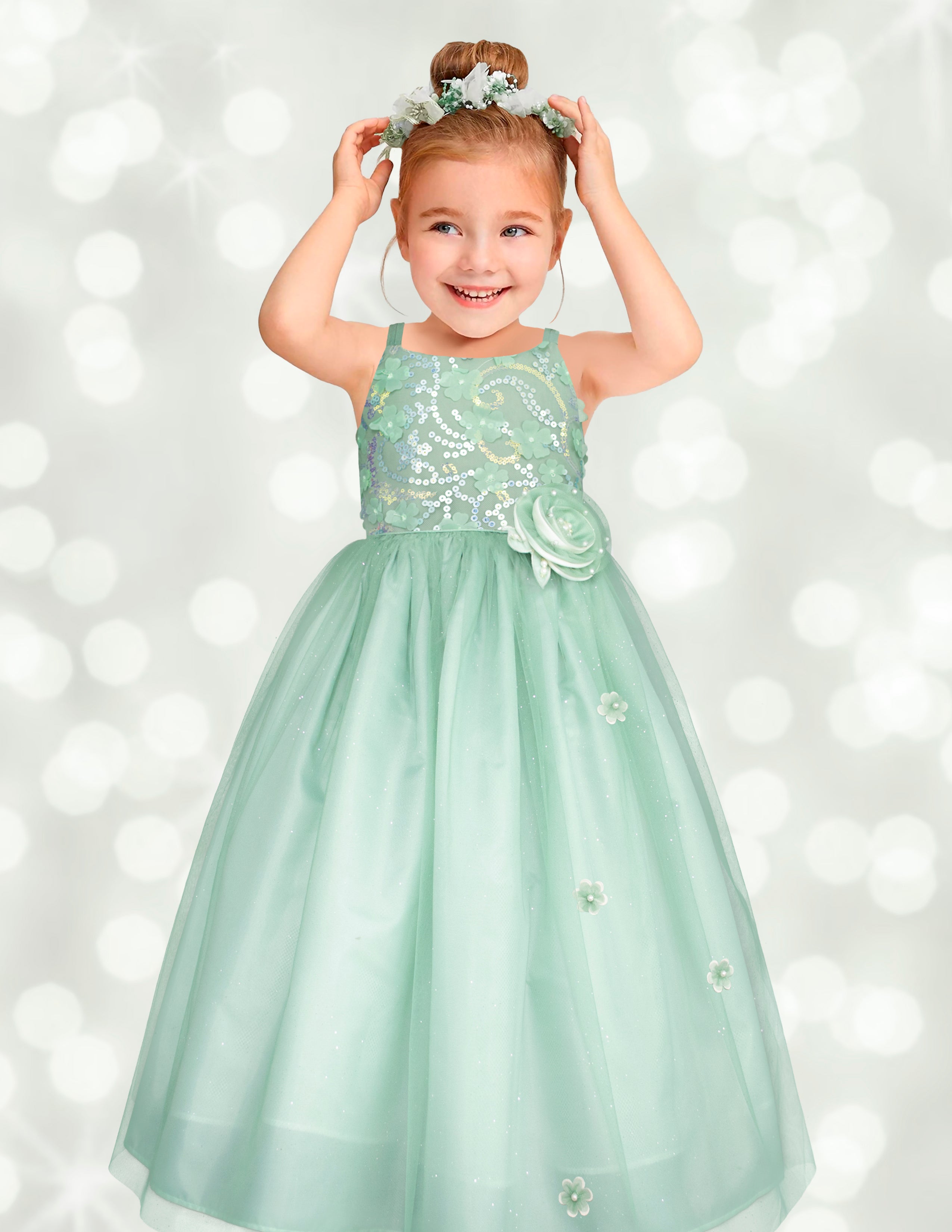 Vestido de Fiesta Verde Pastel con Tul y Flores - Gerat – Gerat Infants ...