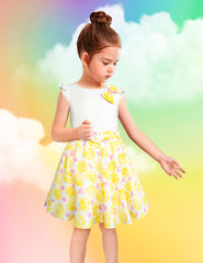 Conjunto de Blusa y Falda Floral amarilla para Niñas de 6 a 12 Años Gerat