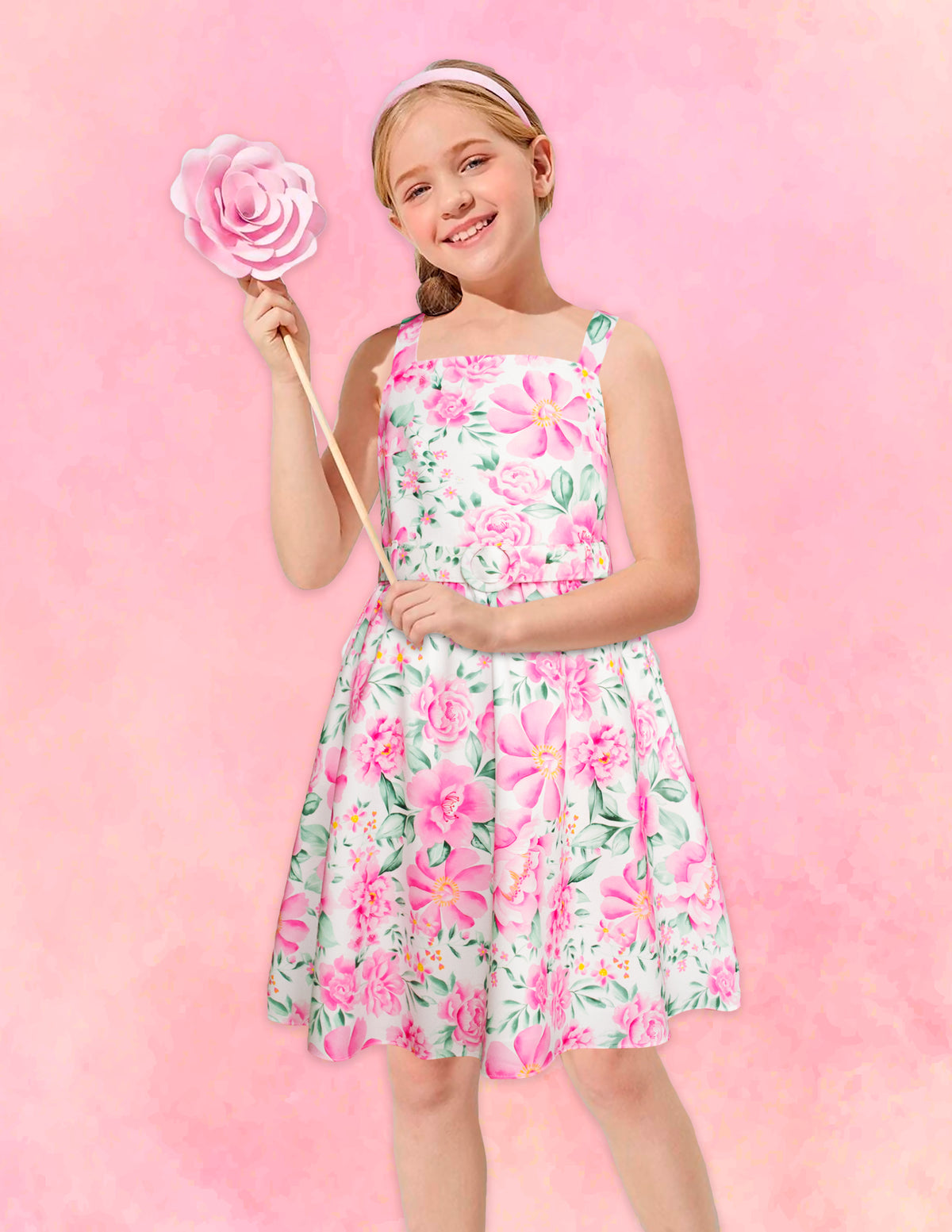 Vestido Gerat Juvenil Floral Rosa para Niñas de 8 a 12 Años Fresco y Ligero