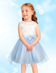 Vestido Gerat Azul de Fiesta con Moño Lateral para Niñas de 6 a 12 Años