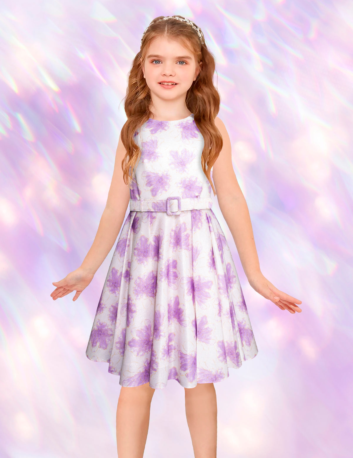 Vestido Gerat Lila Juvenil con Cinturón para Niñas de 8 a 12 Años