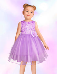 Vestido Gerat Lila de Fiesta con Tul y Flor para Niñas de 3 a 8 Años
