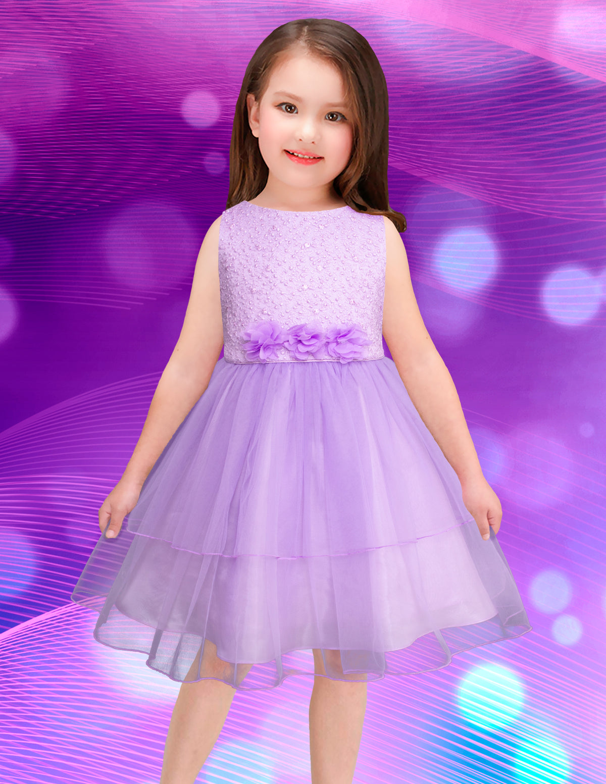 Vestido de Fiesta Lila con Encaje y Tul para Niñas de a Años