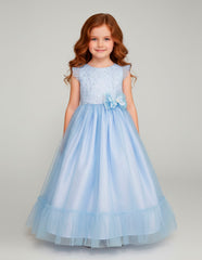 Vestido Gerat Azul de Fiesta Largo con Tul y Moño para Niñas de 3 a 10 Años