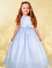 Vestido Gerat Azul de Fiesta Largo con Tul y Moño para Niñas de 3 a 10 Años
