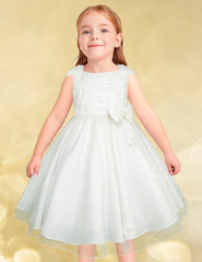 Vestido Blanco de Primera Comunión para Niña con Moño y Flores | Gerat