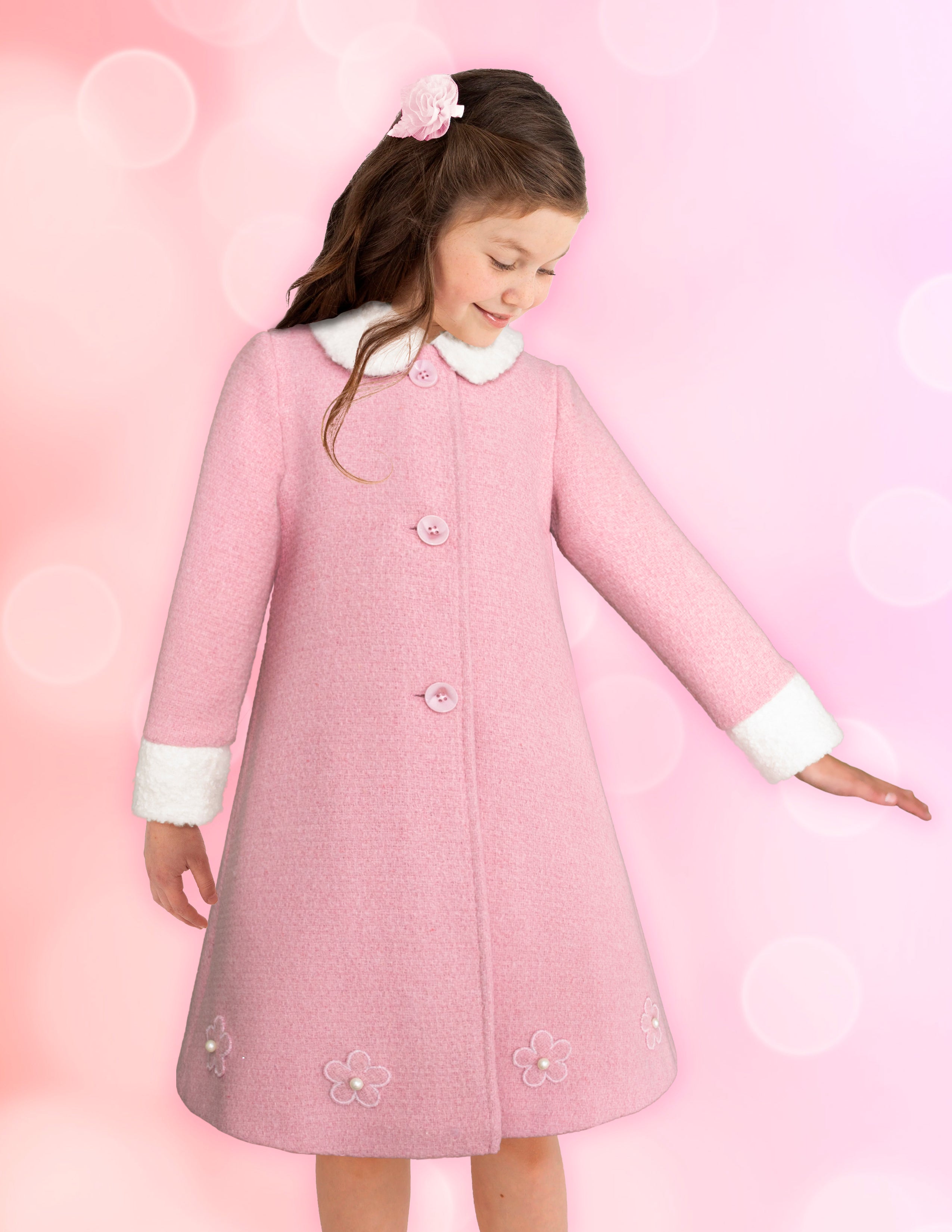Abrigo Rosa de Invierno para Niña con Moño y Flores | Gerat – Gerat ...