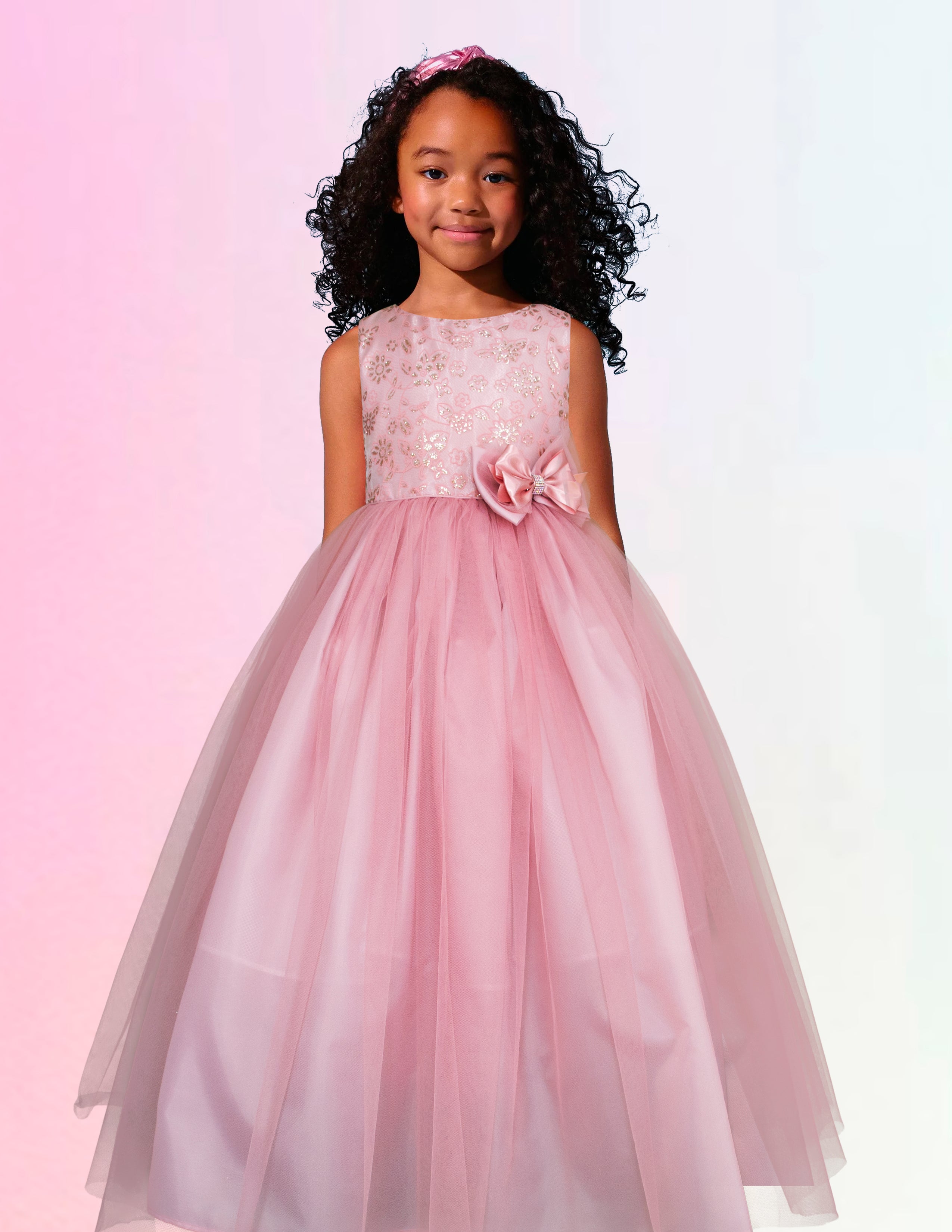 Vestido Rosa Largo de Fiesta para Niña con Moño | Gerat – Gerat Infants ...