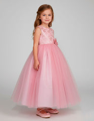 Vestido Rosa Largo de Fiesta para Niña con Moño | Gerat