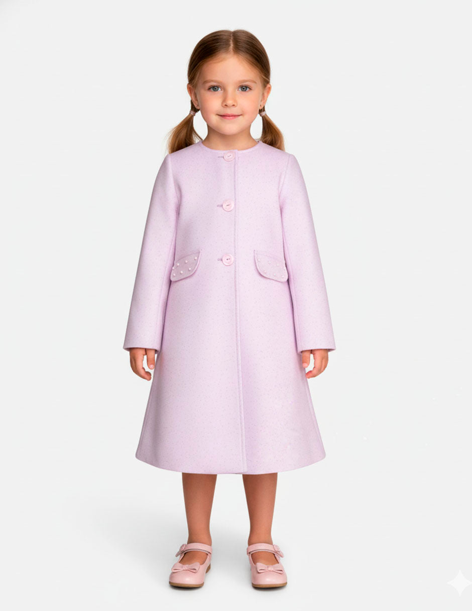 Abrigo Rosa Claro de Fiesta para Niña con Perlas | Gerat