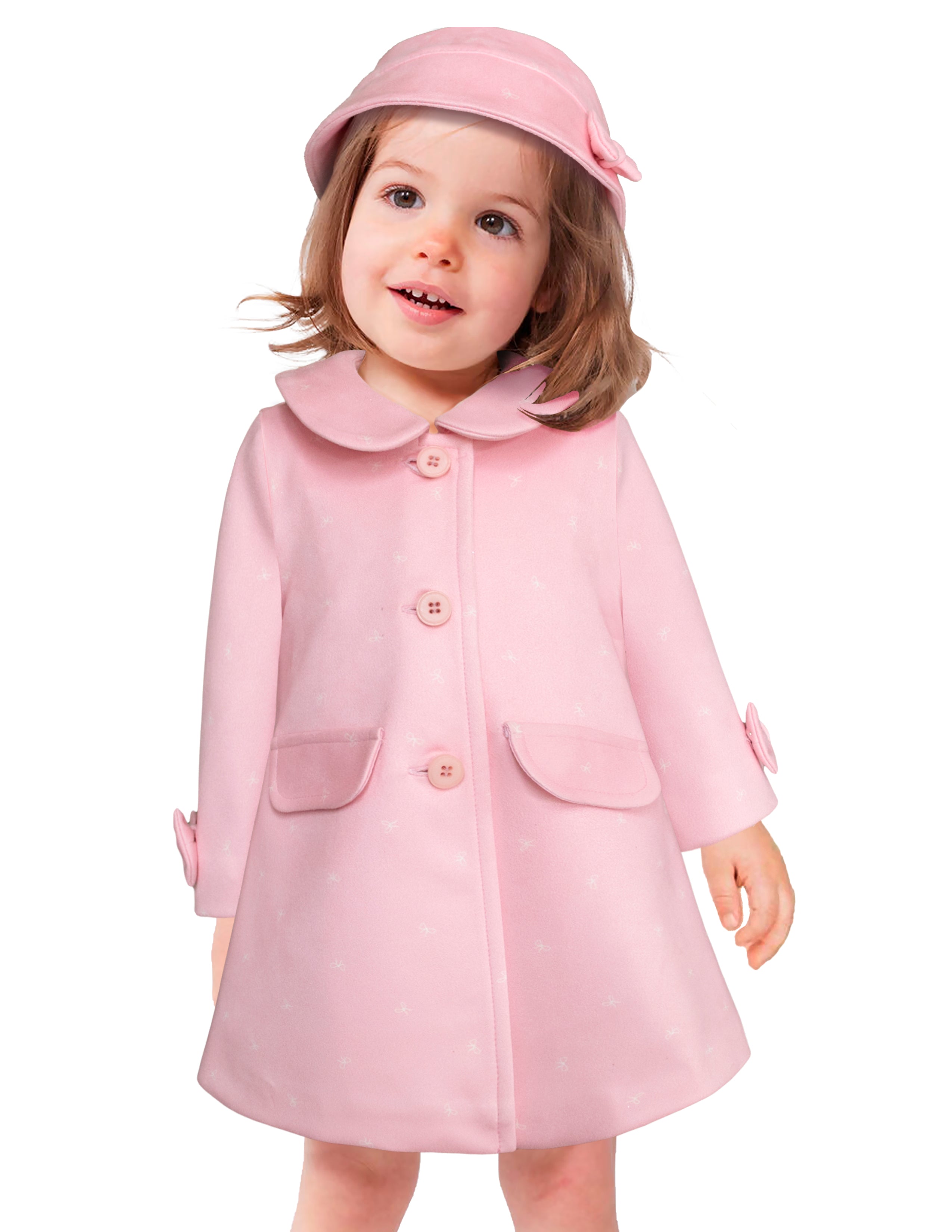Abrigo rosa para bebé niña Gerat con cuello y detalles de moño – Gerat ...