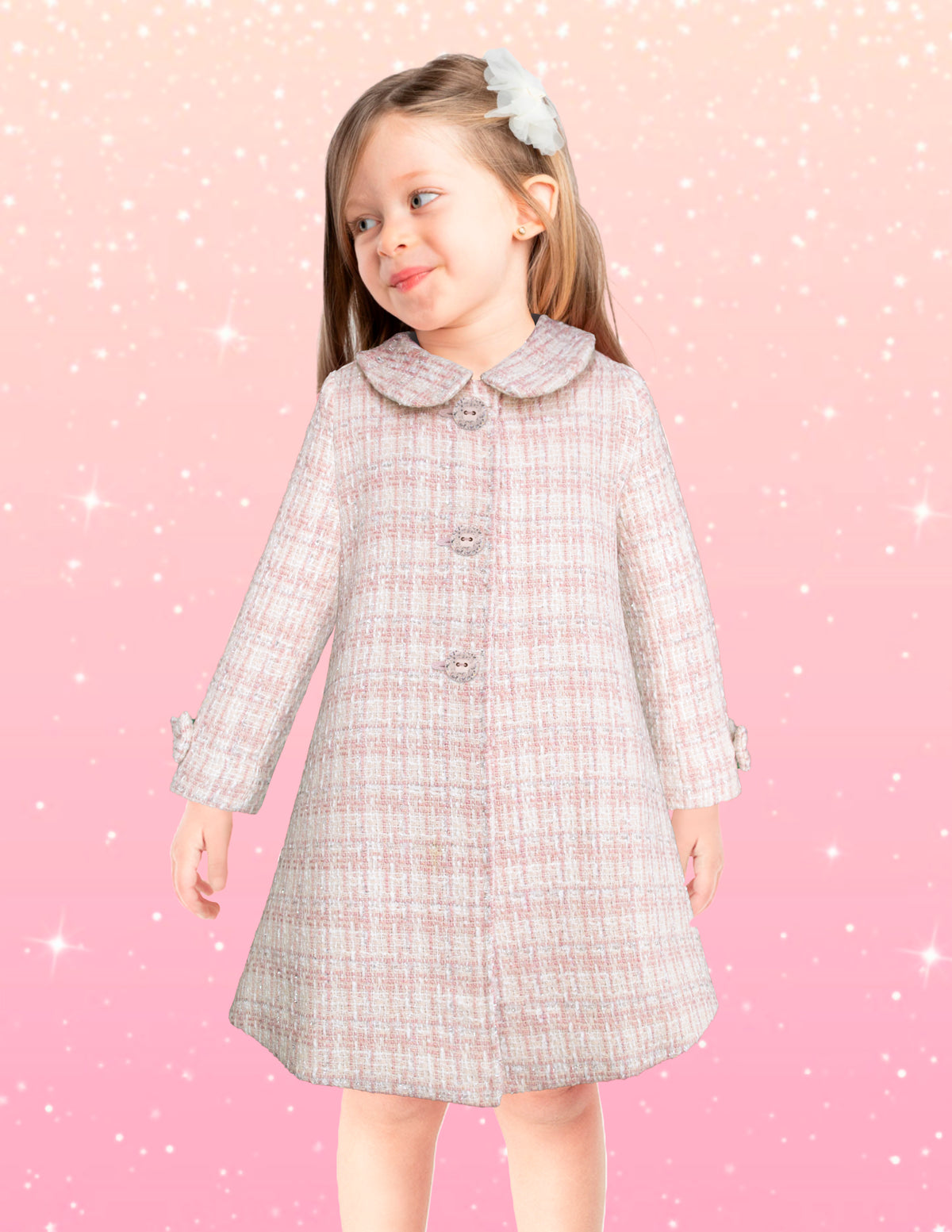 Abrigo rosa tweed y beige para niña pequeña Tallas 2, 3 y 3X