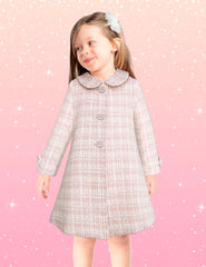 Abrigo rosa tweed y beige para niña pequeña Tallas 2, 3 y 3X